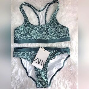 Zara Kids Floral Print Green 2 Pcs Bikini Size 8-9 NEW